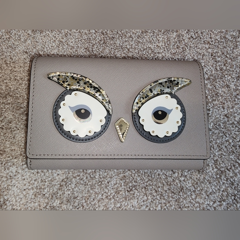 Kate Spade Owl Design Crossbody in Gray and Clay Color With Gold, Silver Accents